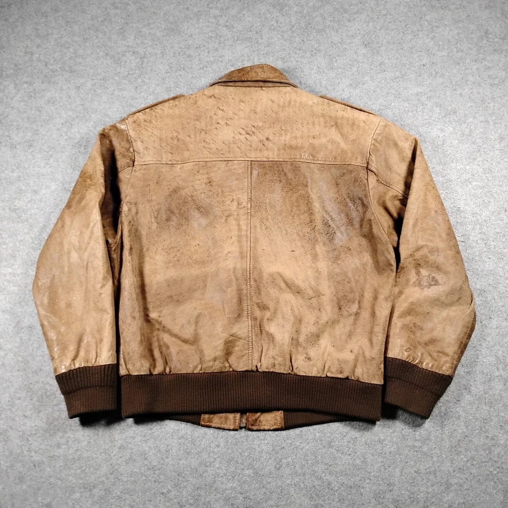 Vintage Burma Run Men's Brown Leather Bomber Flight Jacket Map Lining Size S